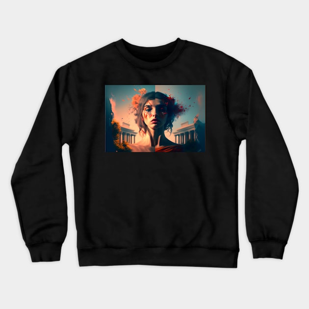 Greek woman Artistic Wallpaper Crewneck Sweatshirt by AiArtPerceived